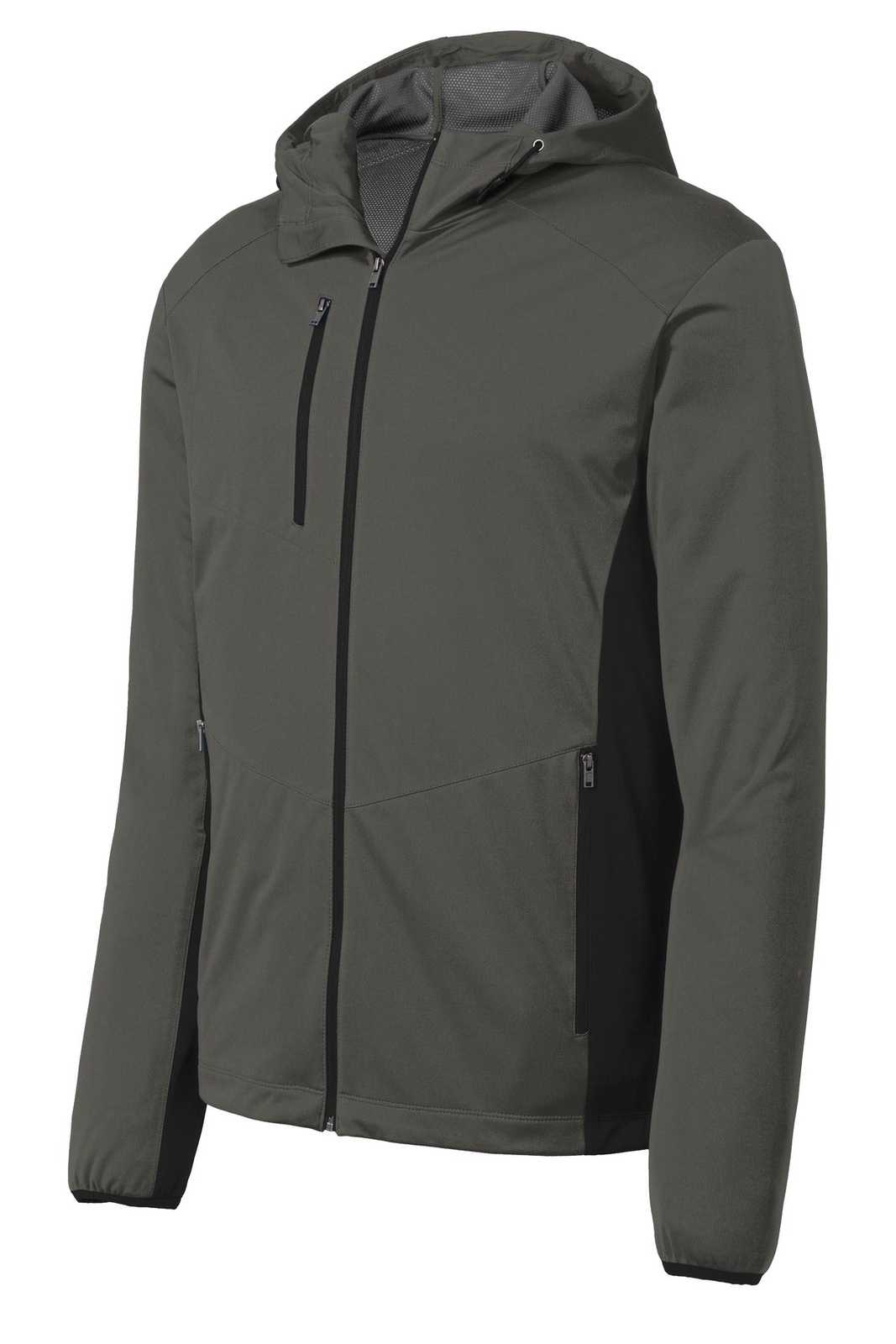 Port Authority J719 Active Hooded Soft Shell Jacket - Gray Steel Deep Black - HIT a Double - 5