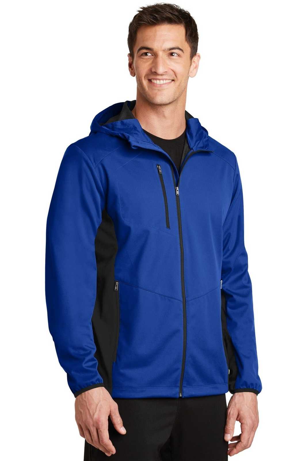 Port Authority J719 Active Hooded Soft Shell Jacket - True Royal Deep Black - HIT a Double - 4