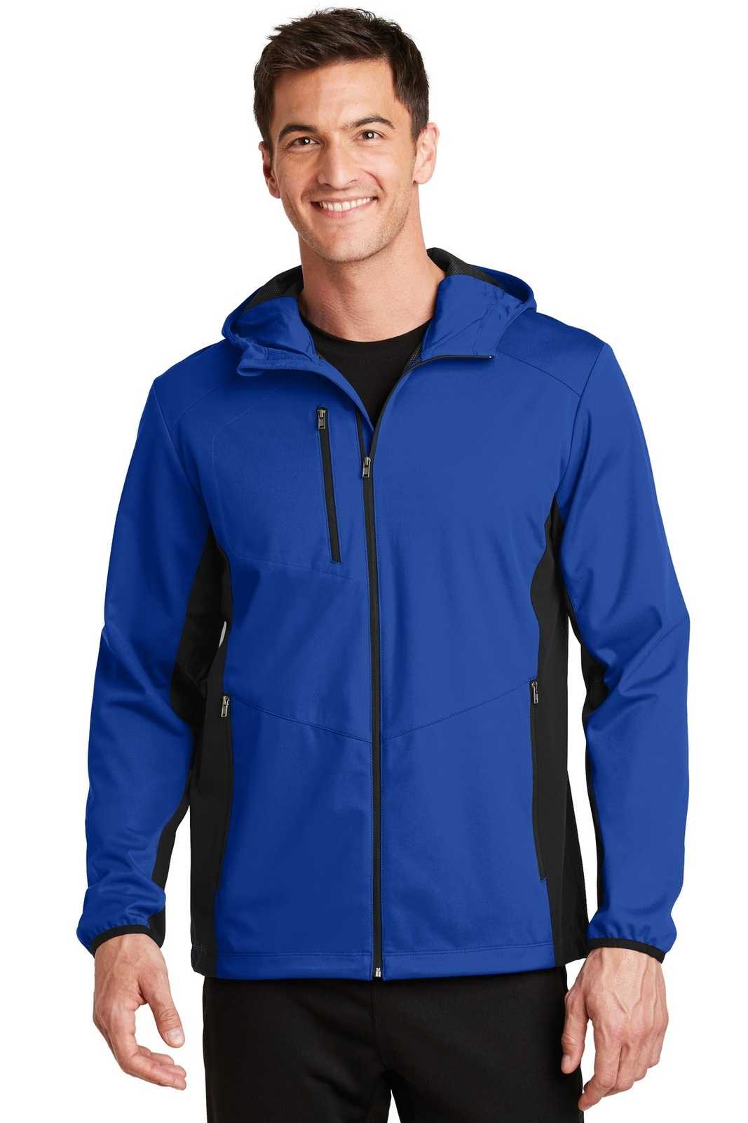 Port Authority J719 Active Hooded Soft Shell Jacket - True Royal Deep Black - HIT a Double - 1