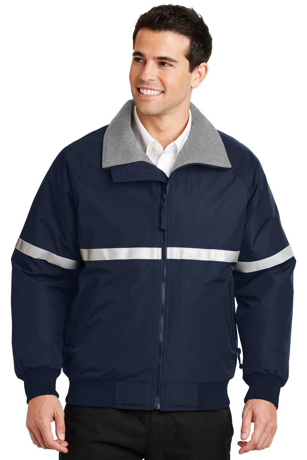 Port Authority J754R Challenger Jacket with Reflective Taping - True Navy Gray Heather Reflective - HIT a Double - 1