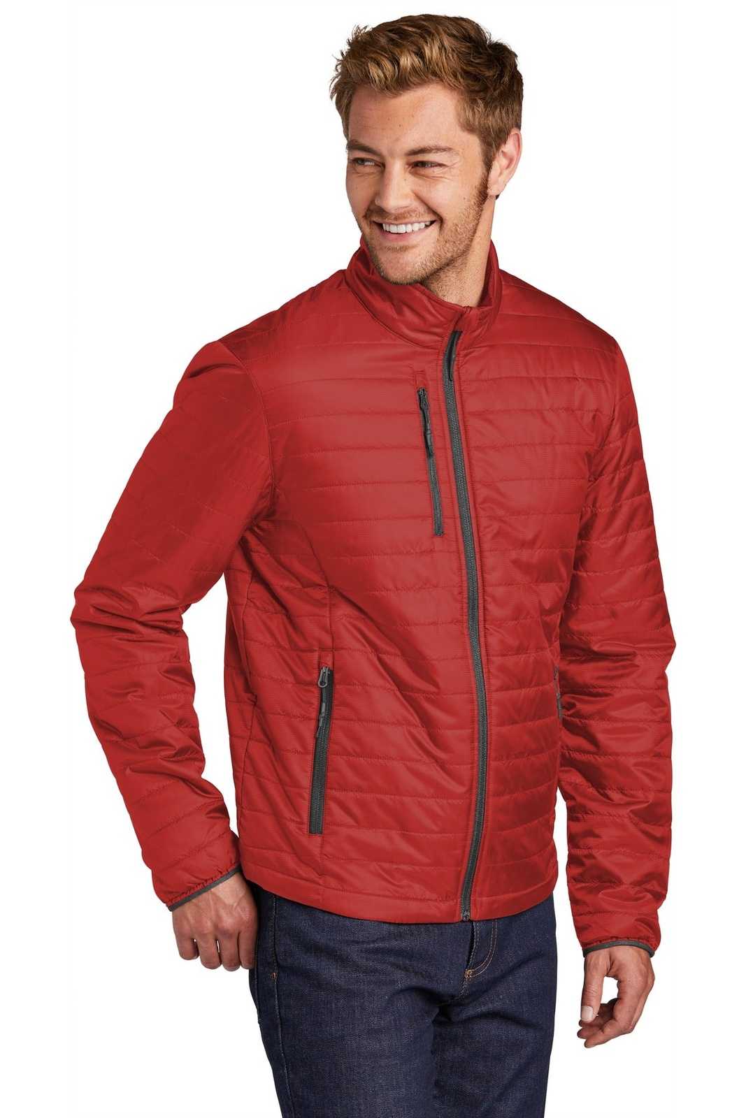 Port Authority J850 Packable Puffy Jacket - Fire Red Graphite - HIT a Double - 4