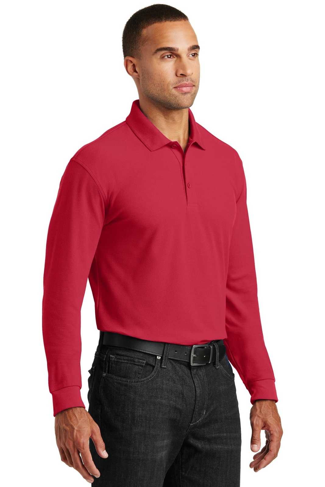 Port Authority K100LS Long Sleeve Core Classic Pique Polo - Rich Red - HIT a Double - 4