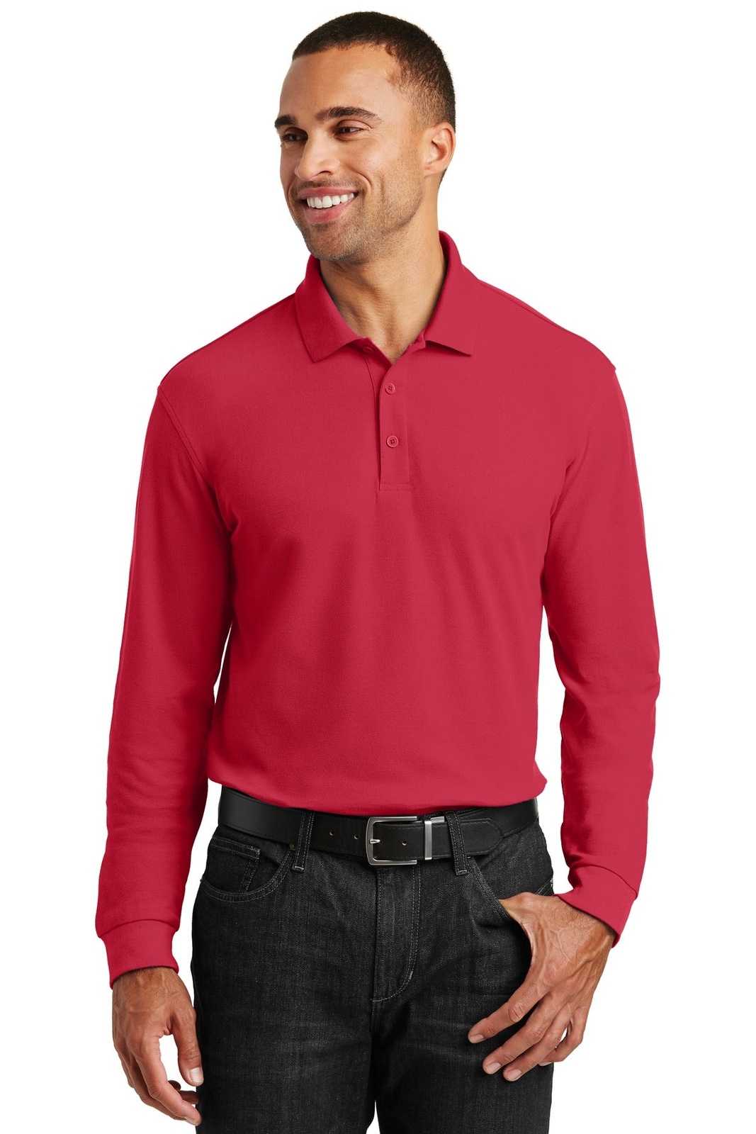 Port Authority K100LS Long Sleeve Core Classic Pique Polo - Rich Red - HIT a Double - 1
