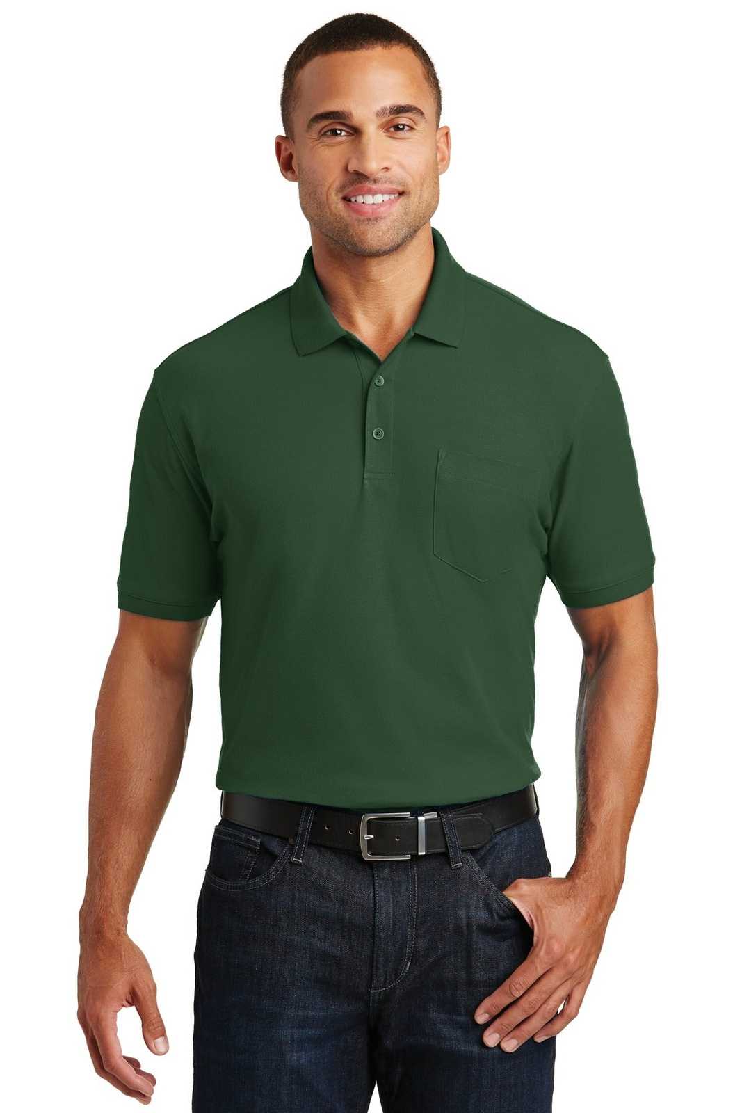 Port Authority K100P Core Classic Pique Pocket Polo - Deep Forest Green - HIT a Double - 1