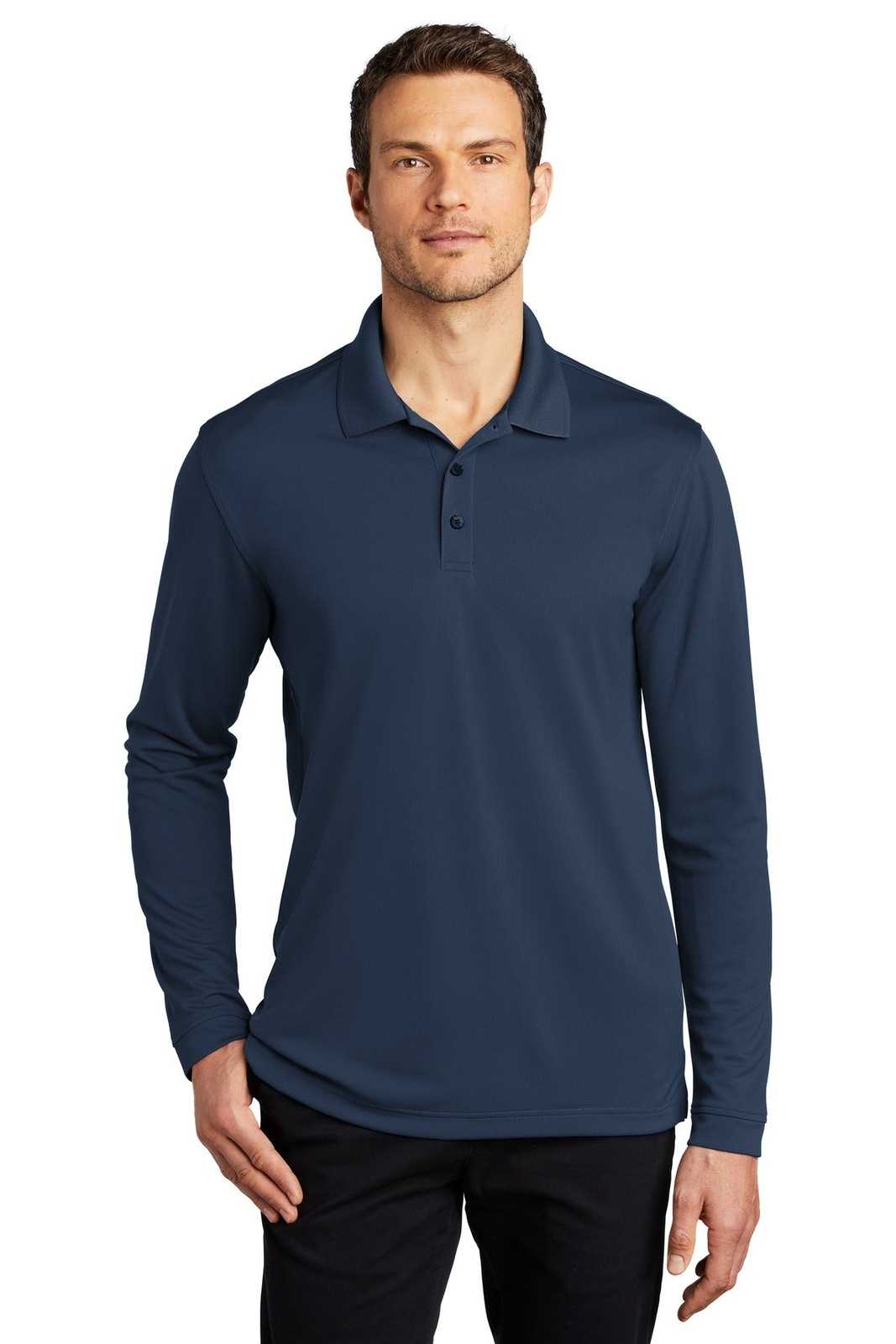 Port Authority K110LS Dry Zone UV Micro-Mesh Long Sleeve Polo - River Blue Navy - HIT a Double - 1