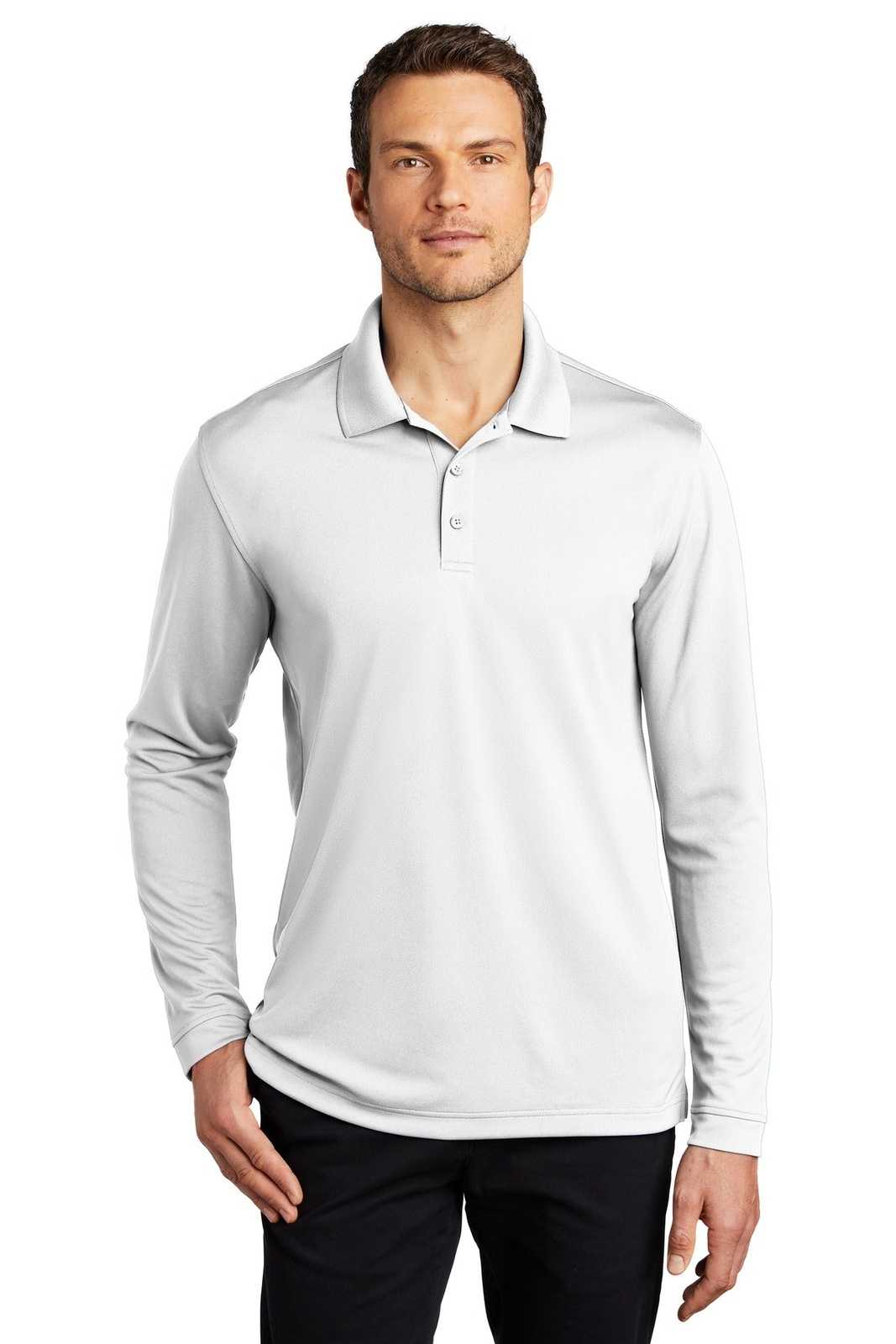 Port Authority K110LS Dry Zone UV Micro-Mesh Long Sleeve Polo - White - HIT a Double - 1