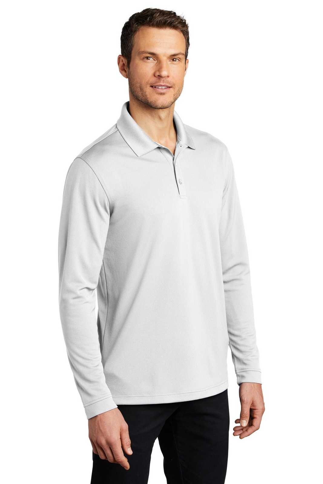 Port Authority K110LS Dry Zone UV Micro-Mesh Long Sleeve Polo - White - HIT a Double - 4