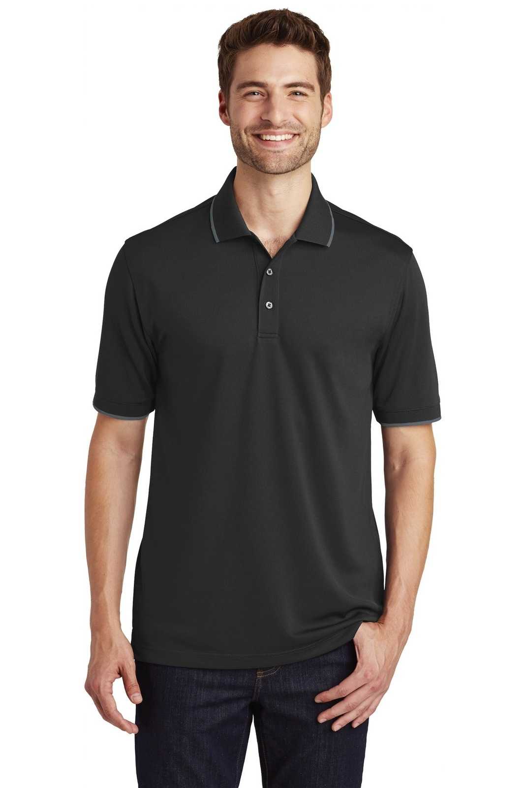 Port Authority K111 Dry Zone UV Micro-Mesh Tipped Polo - Deep Black Graphite - HIT a Double - 1