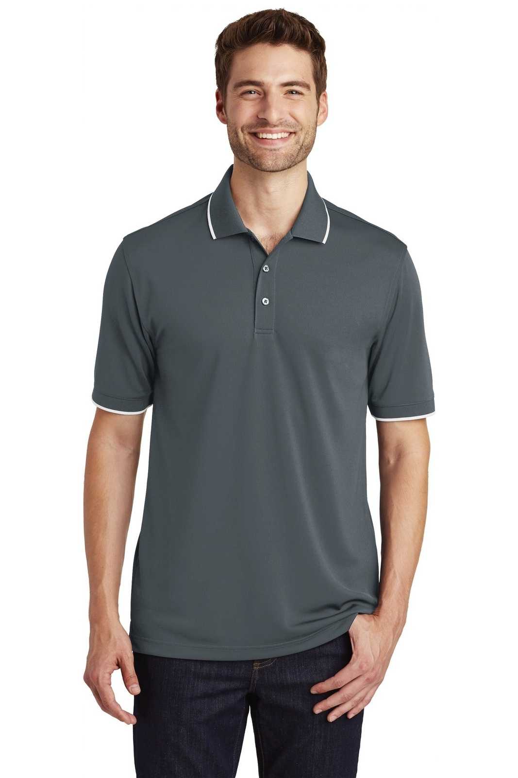 Port Authority K111 Dry Zone UV Micro-Mesh Tipped Polo - Graphite White - HIT a Double - 1