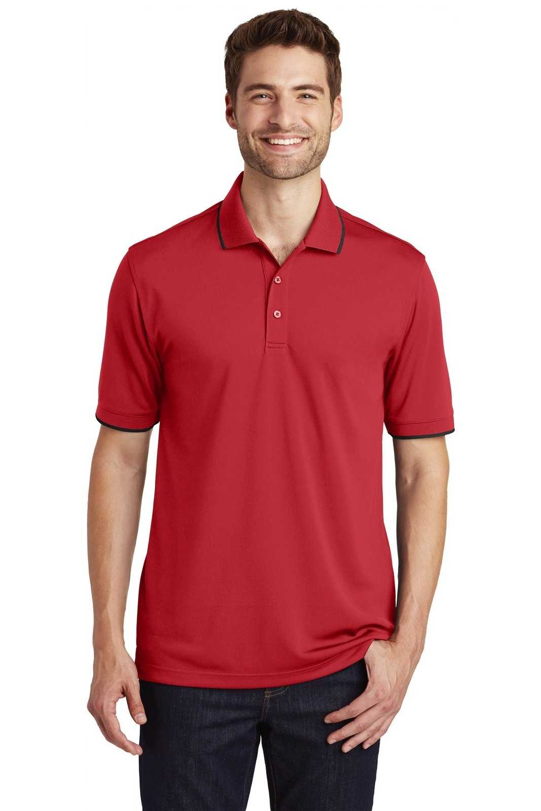 Port Authority K111 Dry Zone UV Micro-Mesh Tipped Polo - Rich Red Deep Black - HIT a Double - 1