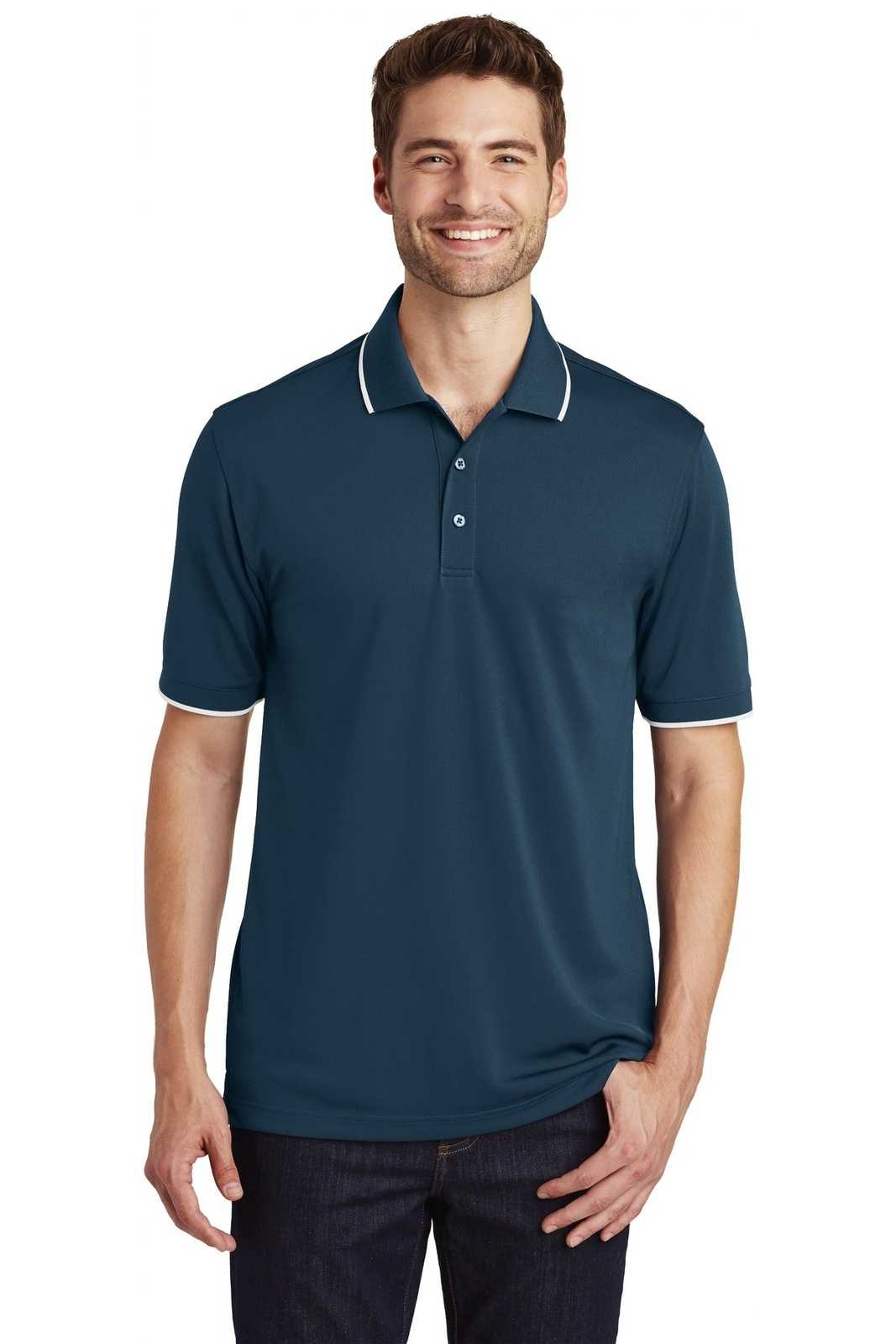Port Authority K111 Dry Zone UV Micro-Mesh Tipped Polo - River Blue Navy White - HIT a Double - 1