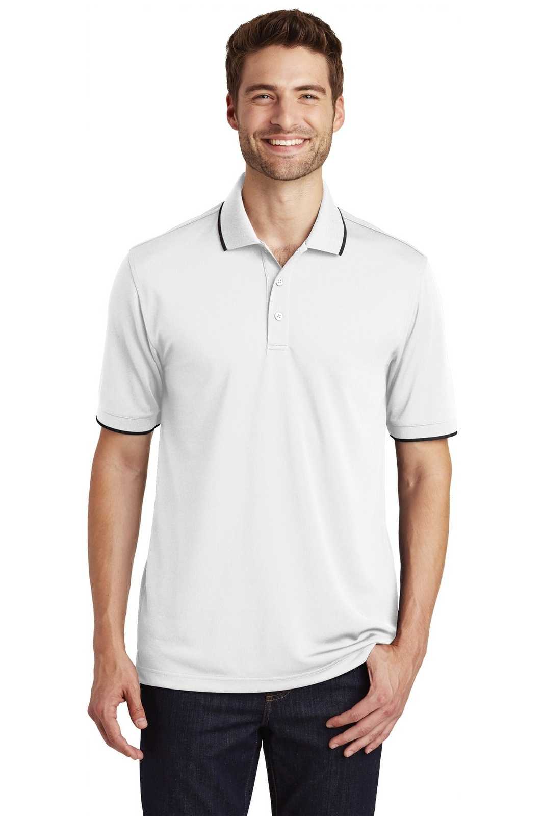 Port Authority K111 Dry Zone UV Micro-Mesh Tipped Polo - White Deep Black - HIT a Double - 1