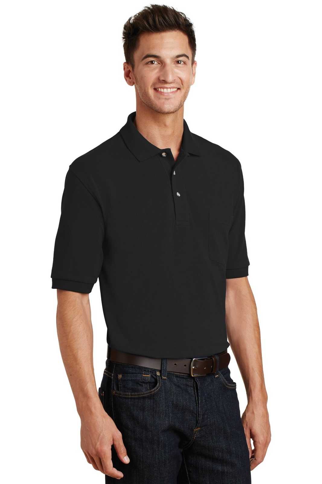 Port Authority K420P Heavyweight Cotton Pique Polo with Pocket - Black - HIT a Double - 4