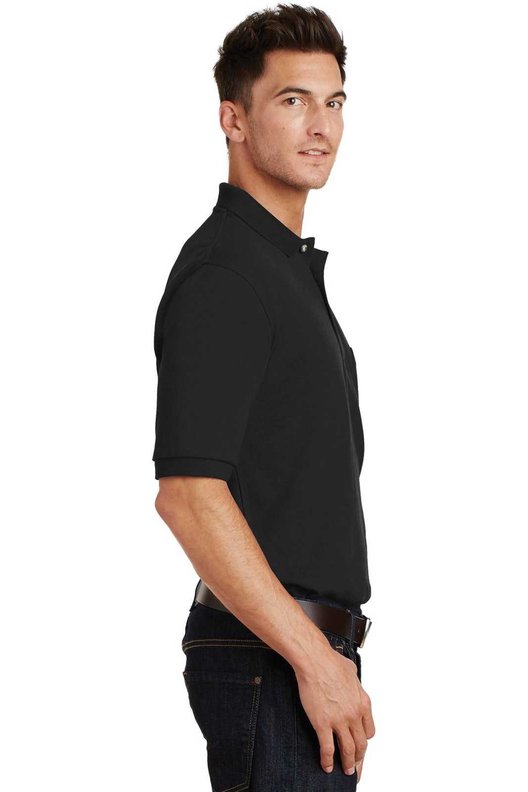 Port Authority K420P Heavyweight Cotton Pique Polo with Pocket - Black - HIT a Double - 3