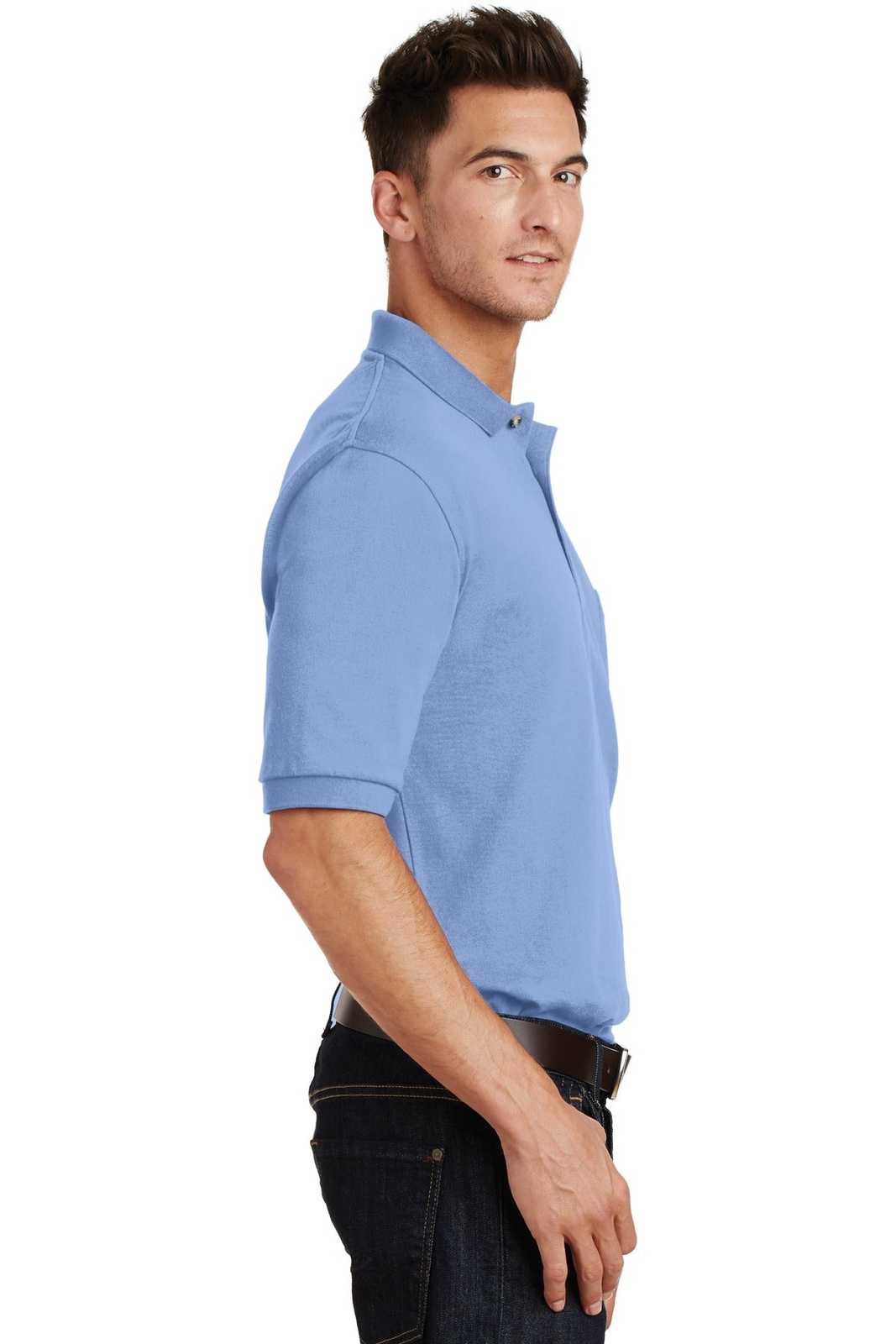 Port Authority K420P Heavyweight Cotton Pique Polo with Pocket - Light Blue - HIT a Double - 3