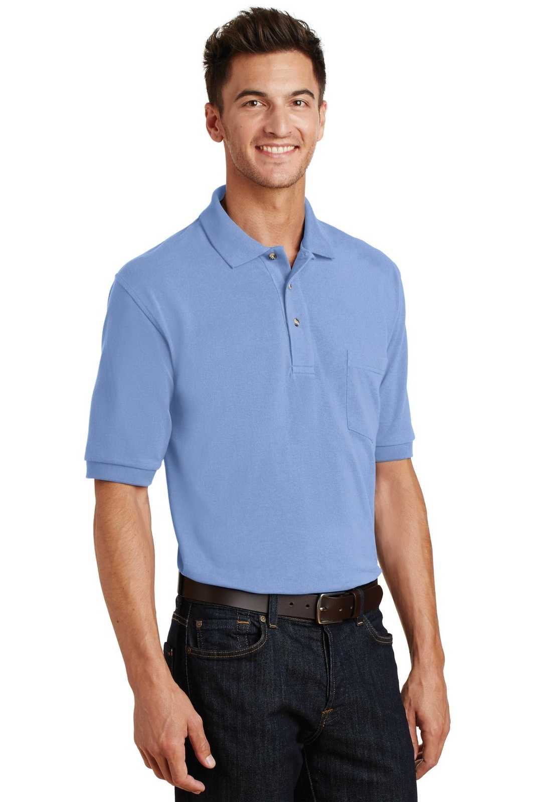 Port Authority K420P Heavyweight Cotton Pique Polo with Pocket - Light Blue - HIT a Double - 4