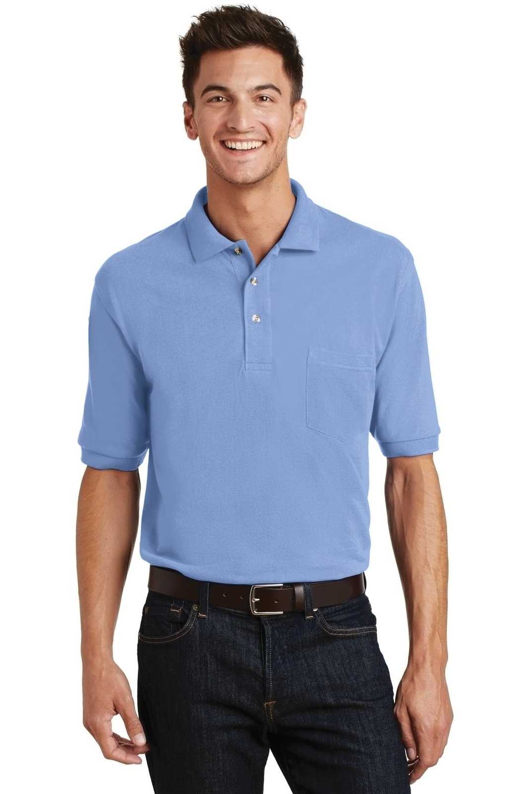 Port Authority K420P Heavyweight Cotton Pique Polo with Pocket - Light Blue - HIT a Double - 1