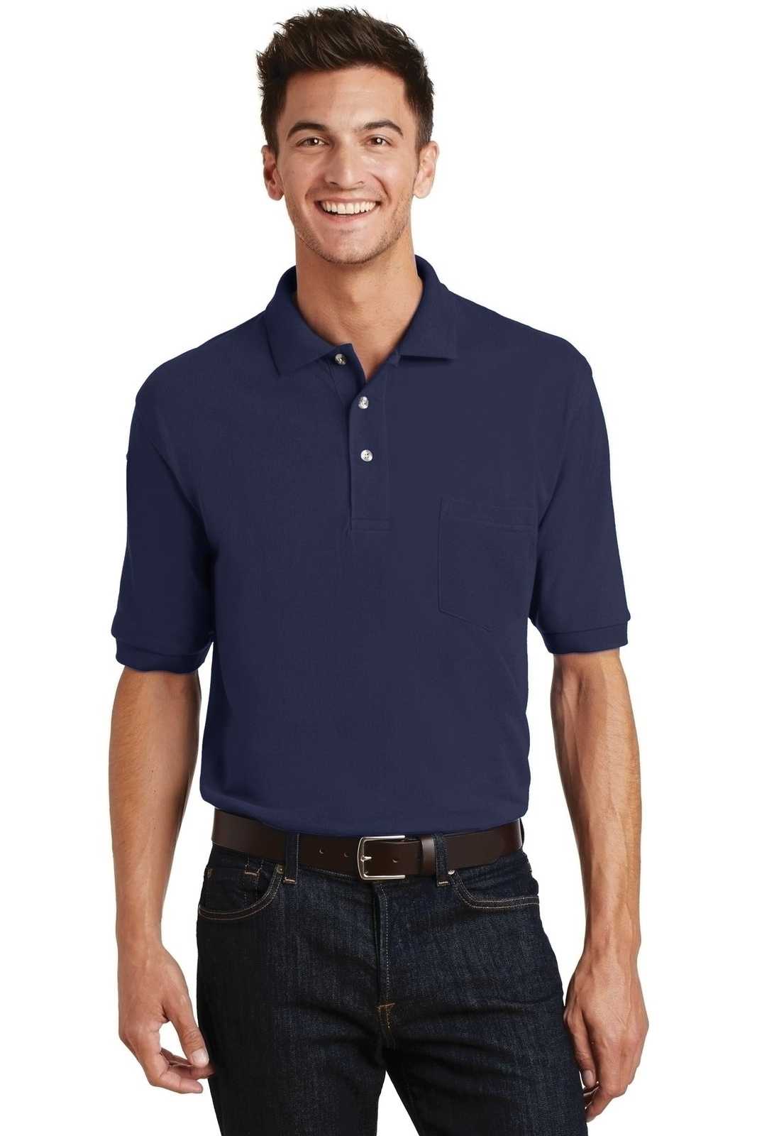 Port Authority K420P Heavyweight Cotton Pique Polo with Pocket - Navy - HIT a Double - 1