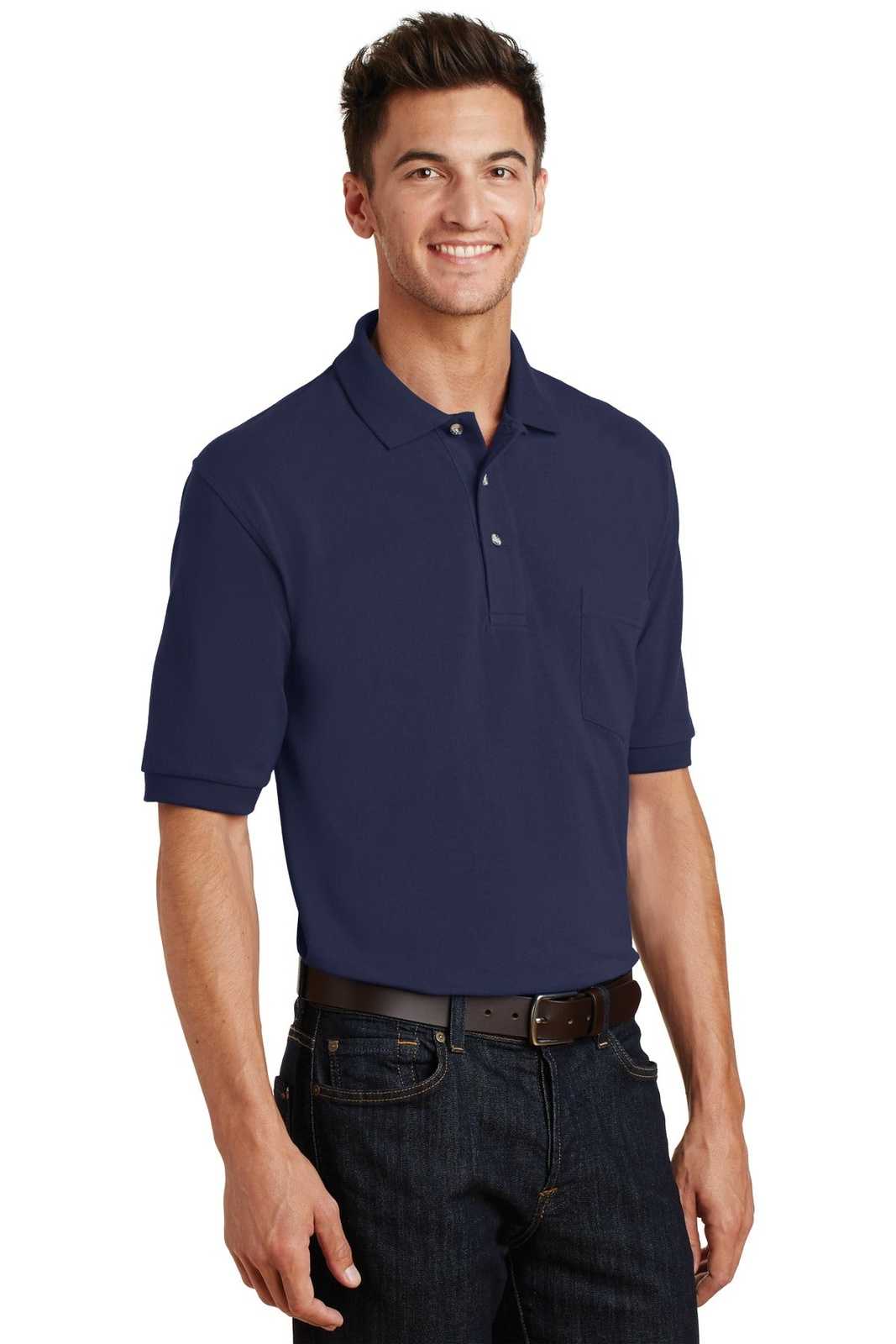 Port Authority K420P Heavyweight Cotton Pique Polo with Pocket - Navy - HIT a Double - 4