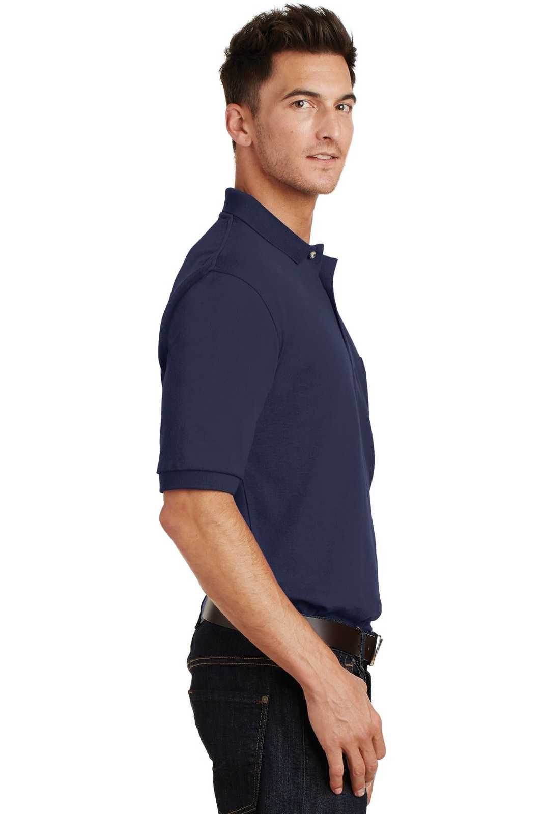 Port Authority K420P Heavyweight Cotton Pique Polo with Pocket - Navy - HIT a Double - 3