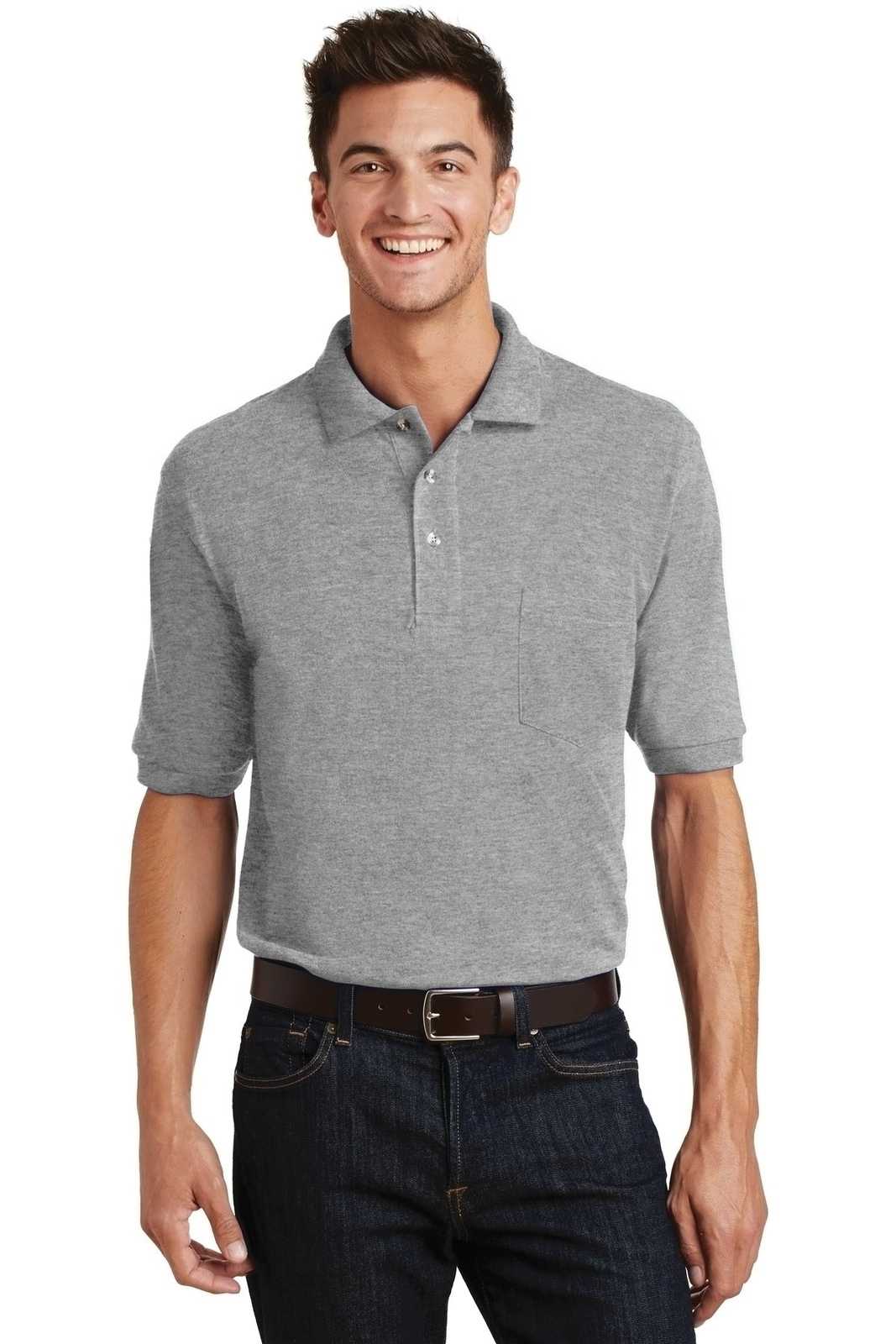 Port Authority K420P Heavyweight Cotton Pique Polo with Pocket - Oxford - HIT a Double - 1