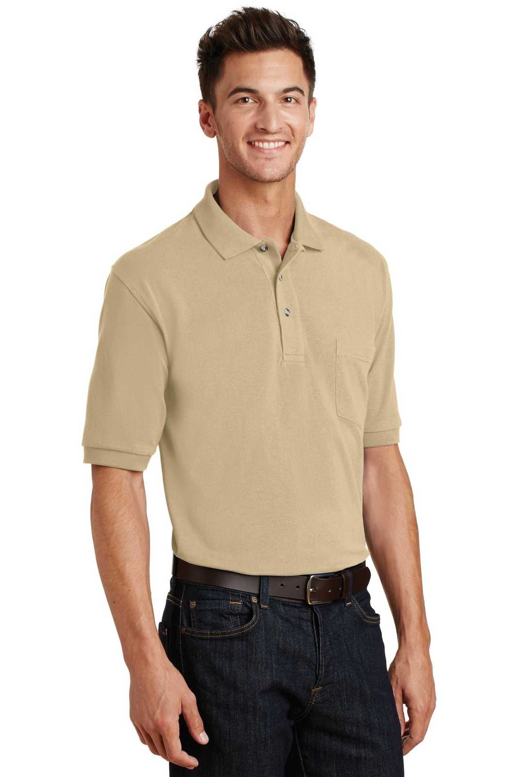 Port Authority K420P Heavyweight Cotton Pique Polo with Pocket - Stone - HIT a Double - 4