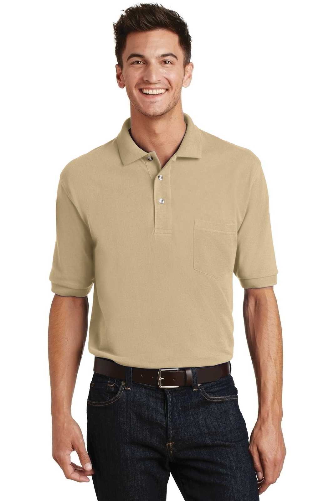 Port Authority K420P Heavyweight Cotton Pique Polo with Pocket - Stone - HIT a Double - 1