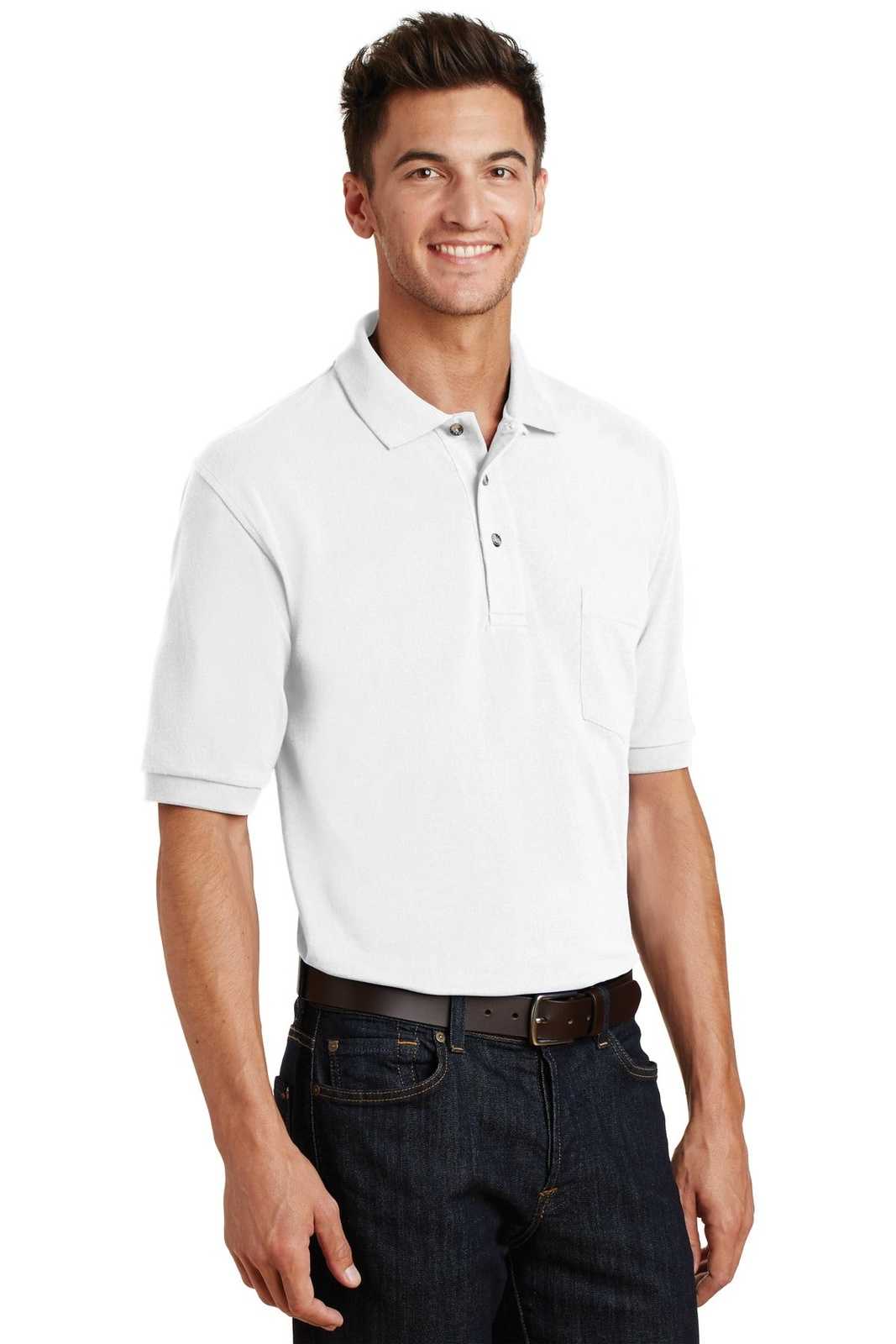 Port Authority K420P Heavyweight Cotton Pique Polo with Pocket - White - HIT a Double - 4