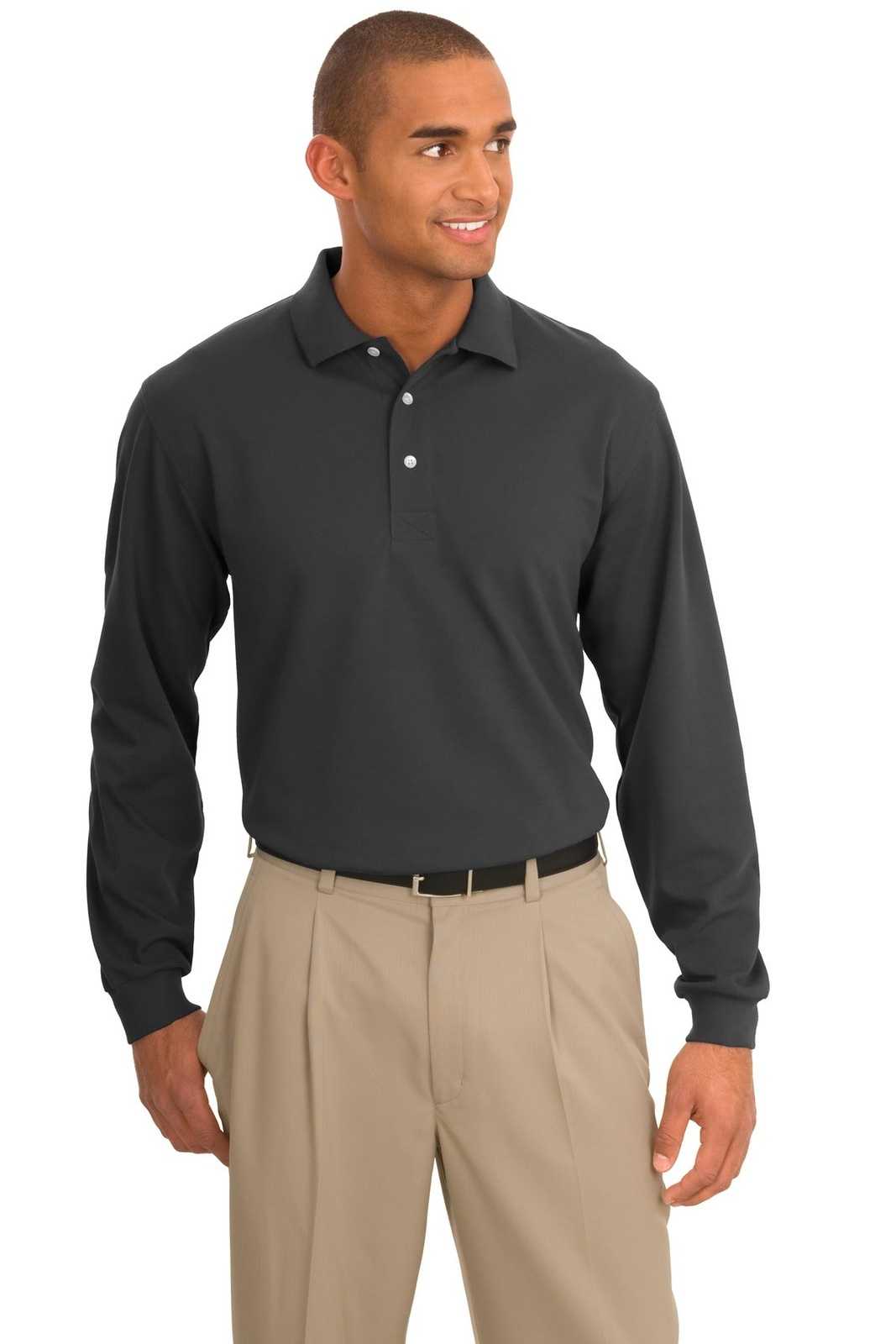 Port Authority K455LS Rapid Dry Long Sleeve Polo - Charcoal - HIT a Double - 1