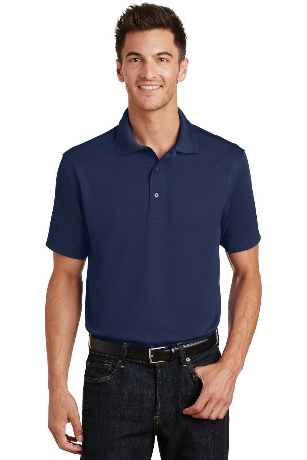Port Authority K497 Poly-Charcoal Blend Pique Polo - Navy - HIT a Double - 1