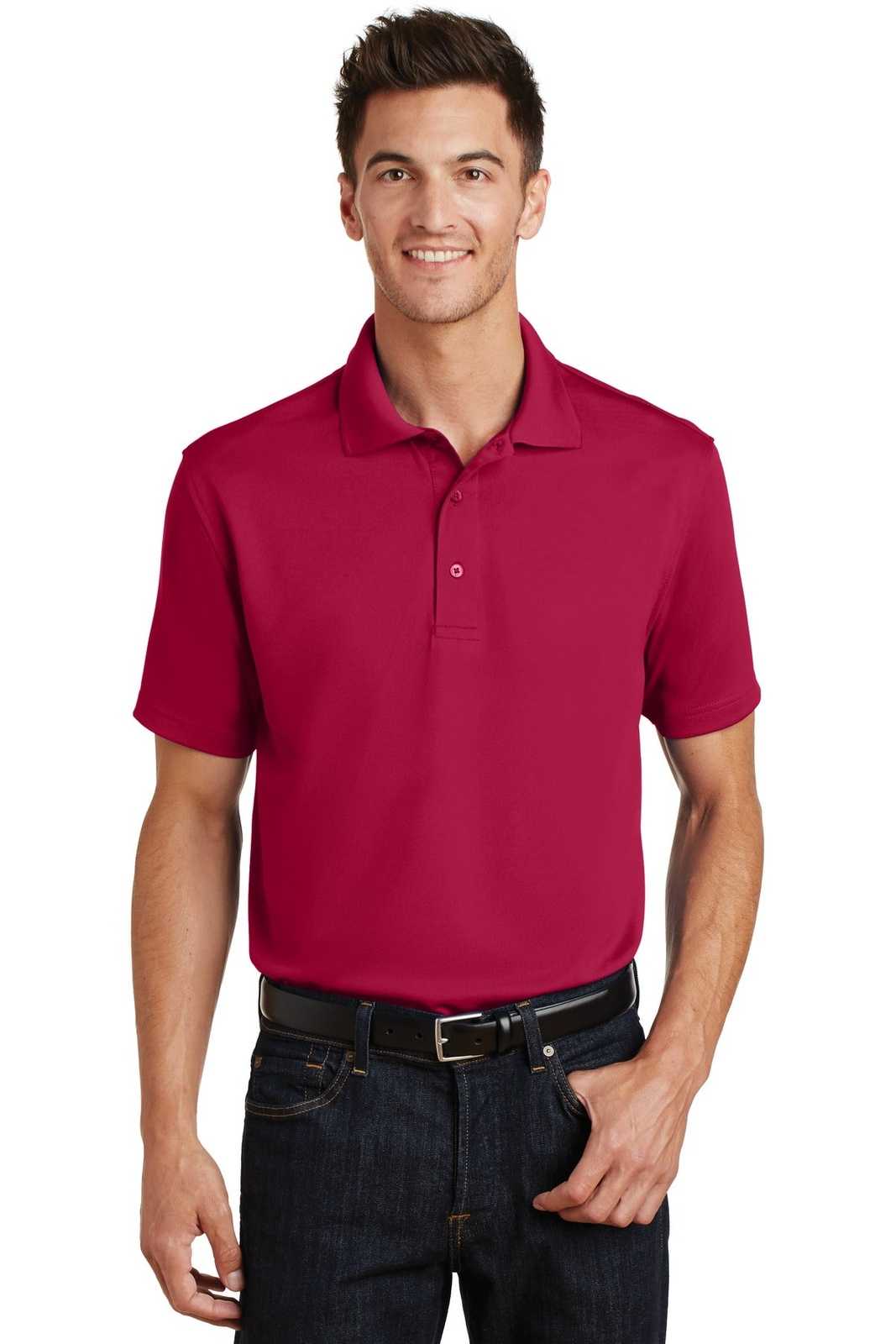 Port Authority K497 Poly-Charcoal Blend Pique Polo - Red - HIT a Double - 1