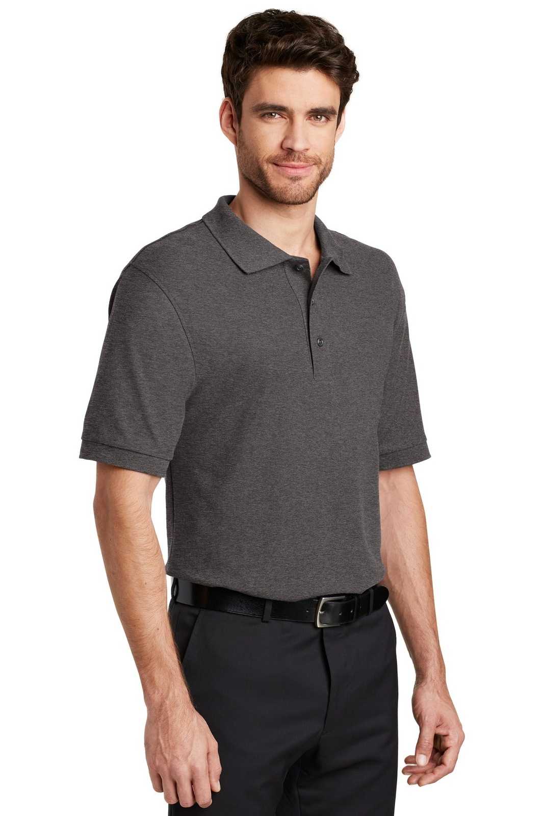 Port Authority K500ES Extended Size Silk Touch Polo - Charcoal Heather Gray - HIT a Double - 4