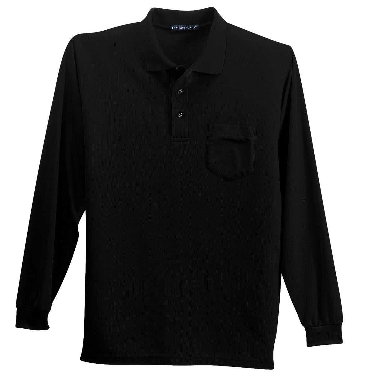 Port Authority K500LSP Long Sleeve Silk Touch Polo with Pocket - Black - HIT a Double - 3