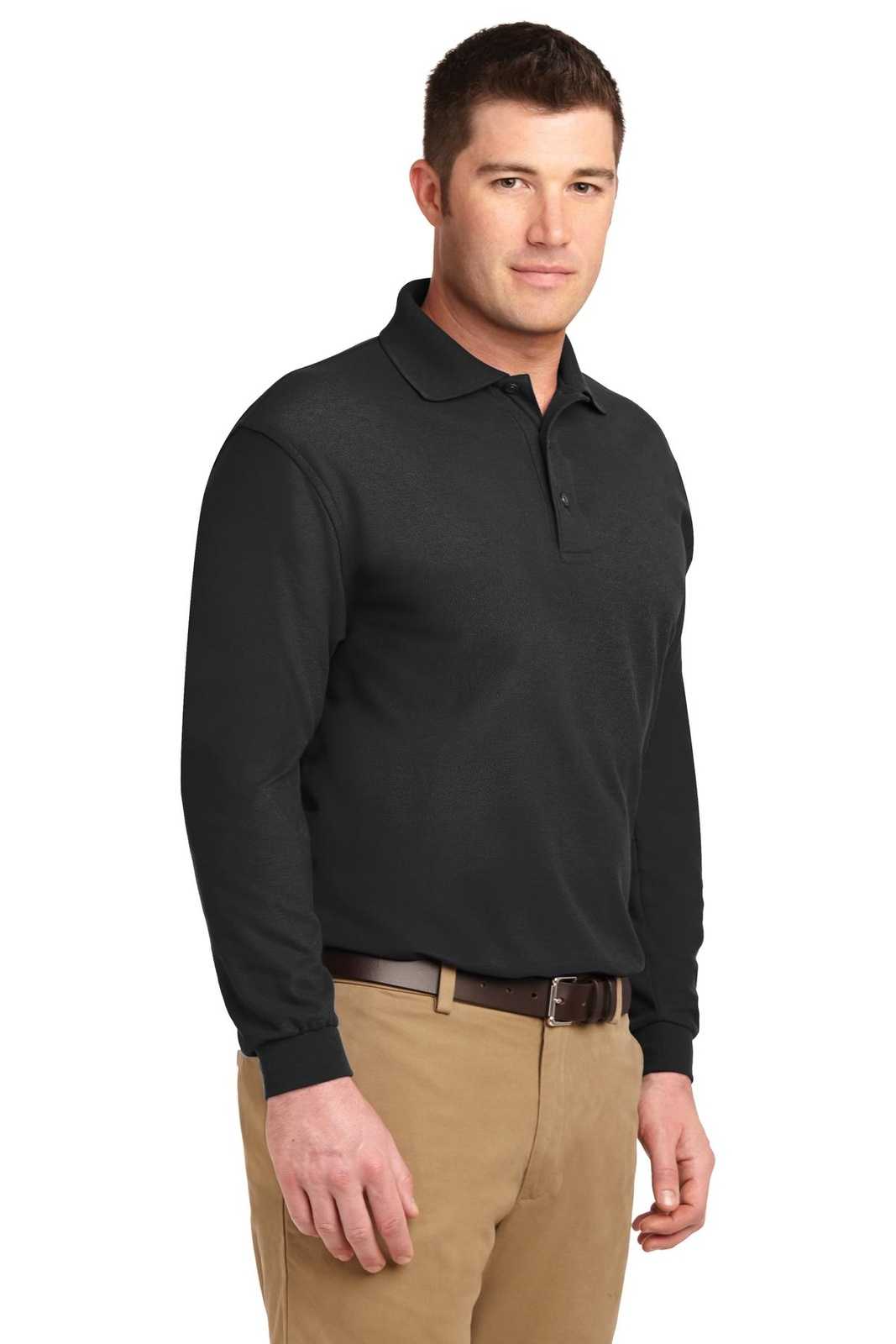 Port Authority K500LS Silk Touch Long Sleeve Polo - Black - HIT a Double - 4