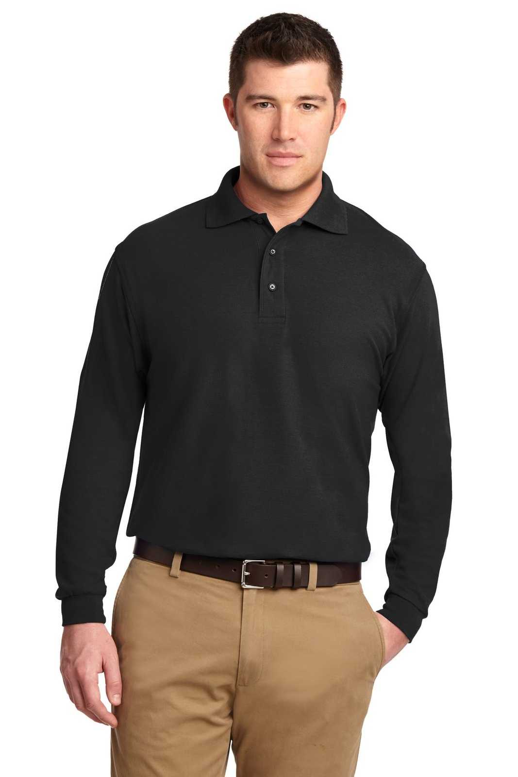 Port Authority K500LS Silk Touch Long Sleeve Polo - Black - HIT a Double - 1