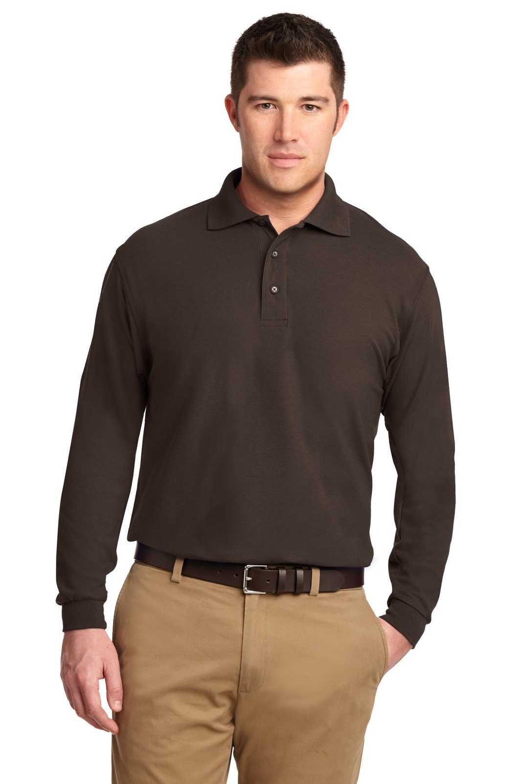 Port Authority K500LS Silk Touch Long Sleeve Polo - Coffee Bean - HIT a Double - 1