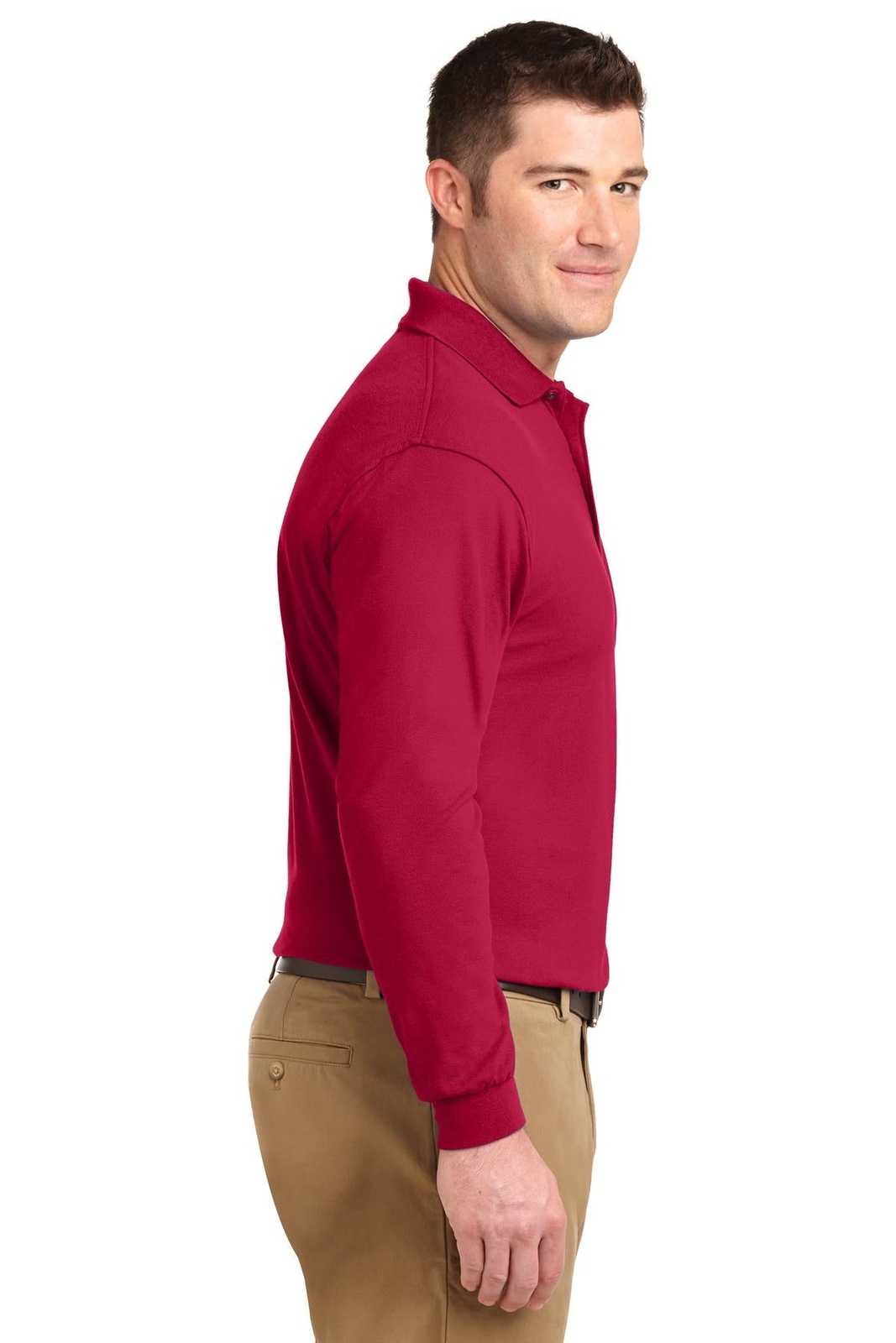Port Authority K500LS Silk Touch Long Sleeve Polo - Red - HIT a Double - 3