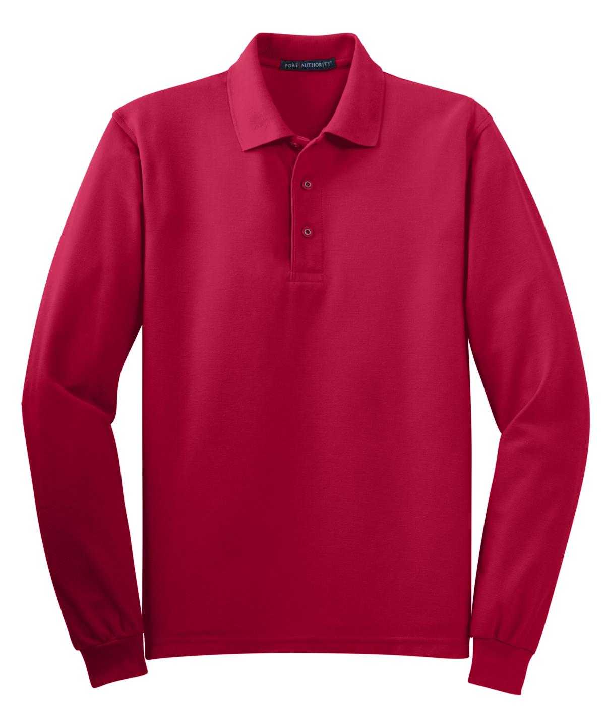 Port Authority K500LS Silk Touch Long Sleeve Polo - Red - HIT a Double - 5