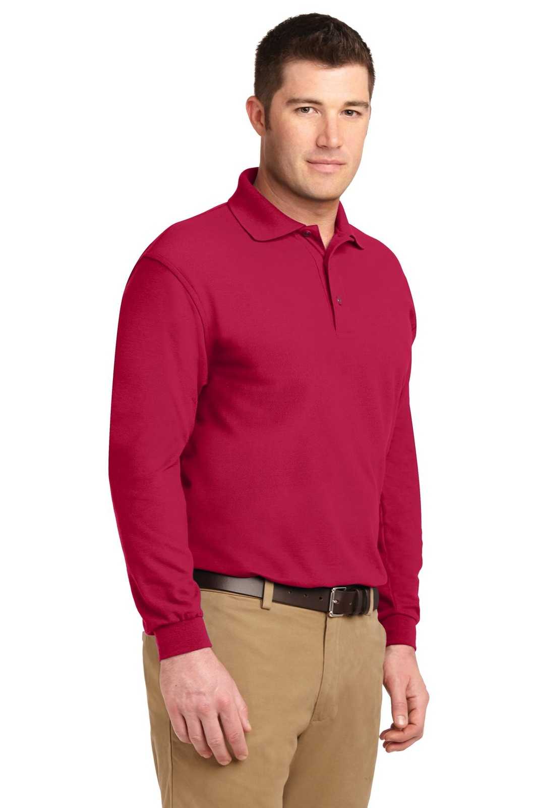 Port Authority K500LS Silk Touch Long Sleeve Polo - Red - HIT a Double - 4