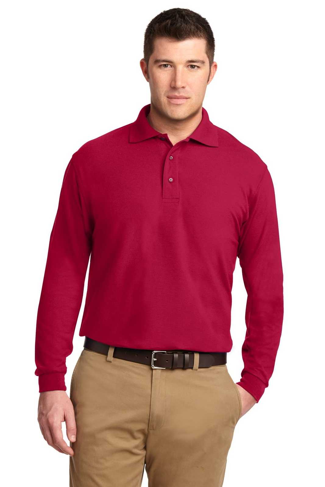 Port Authority K500LS Silk Touch Long Sleeve Polo - Red - HIT a Double - 1
