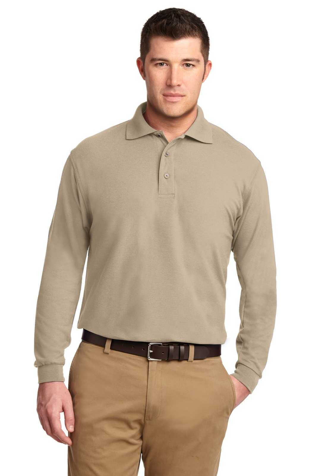 Port Authority K500LS Silk Touch Long Sleeve Polo - Stone - HIT a Double - 1