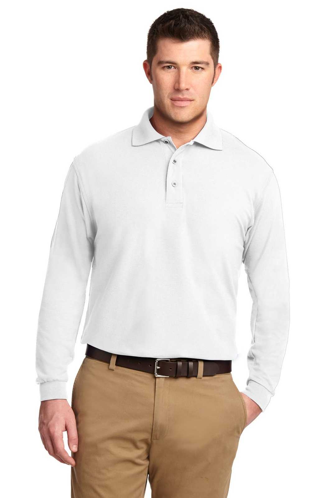 Port Authority K500LS Silk Touch Long Sleeve Polo - White - HIT a Double - 1