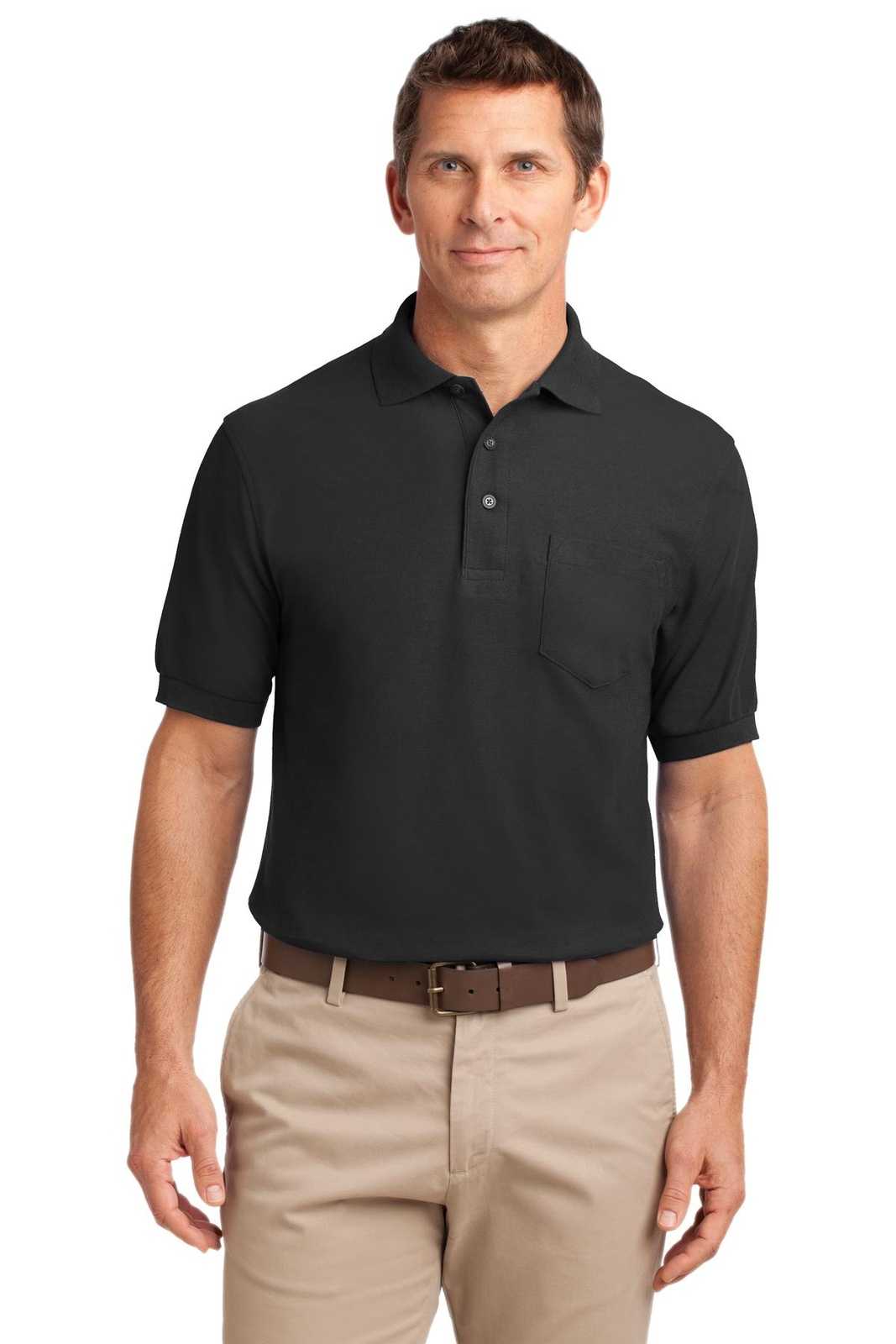 Port Authority K500P Silk Touch Polo with Pocket - Black - HIT a Double - 1