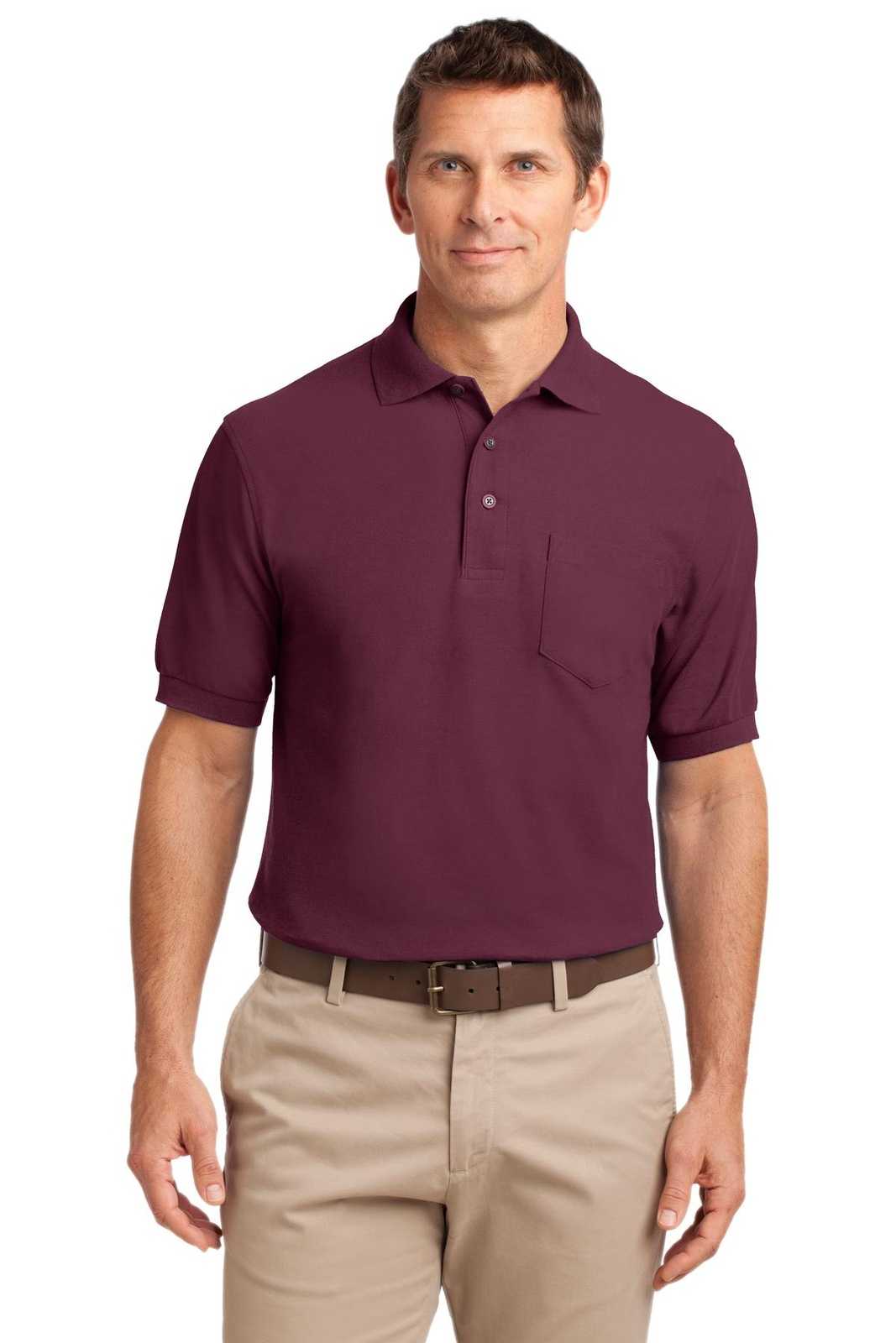 Port Authority K500P Silk Touch Polo with Pocket - Burgundy - HIT a Double - 1