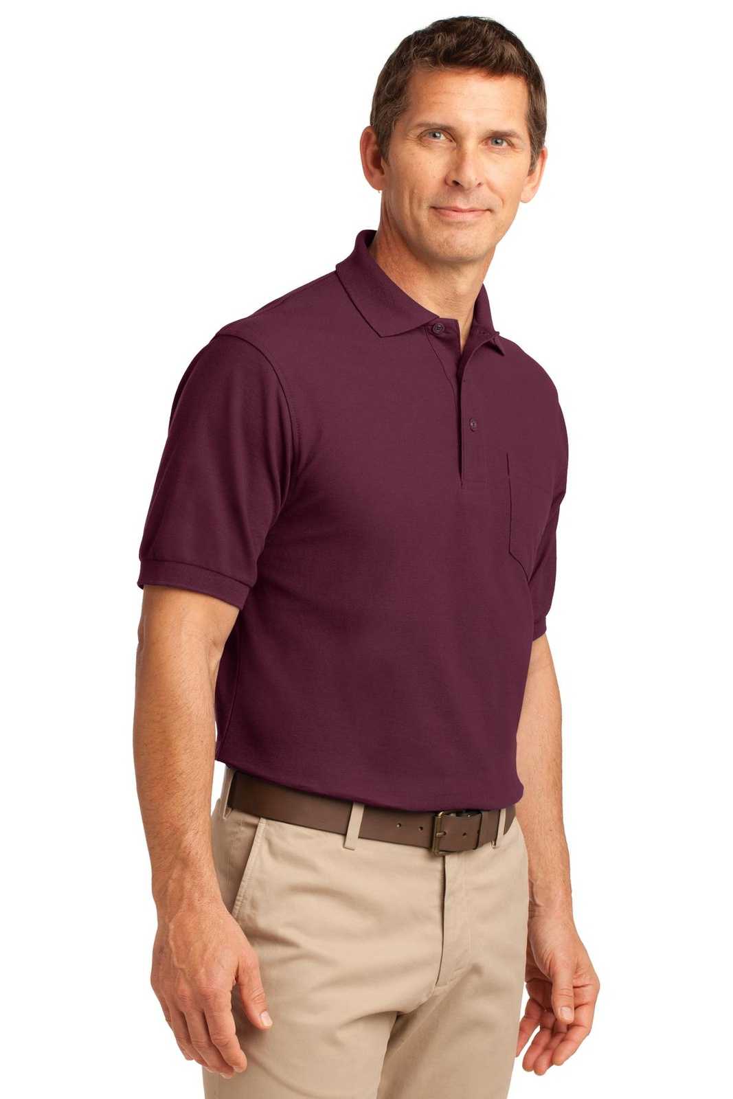 Port Authority K500P Silk Touch Polo with Pocket - Burgundy - HIT a Double - 4