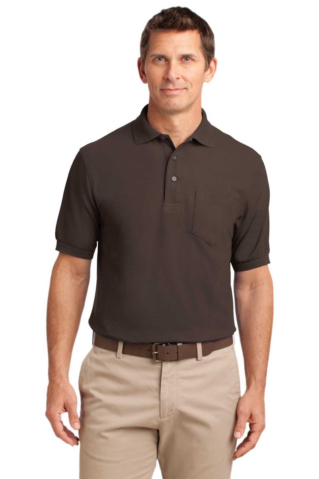 Port Authority K500P Silk Touch Polo with Pocket - Coffee Bean - HIT a Double - 1
