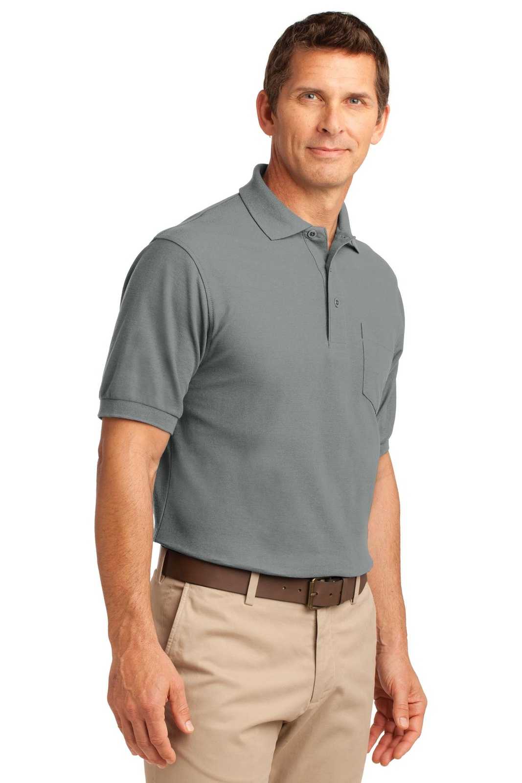 Port Authority K500P Silk Touch Polo with Pocket - Cool Gray - HIT a Double - 4