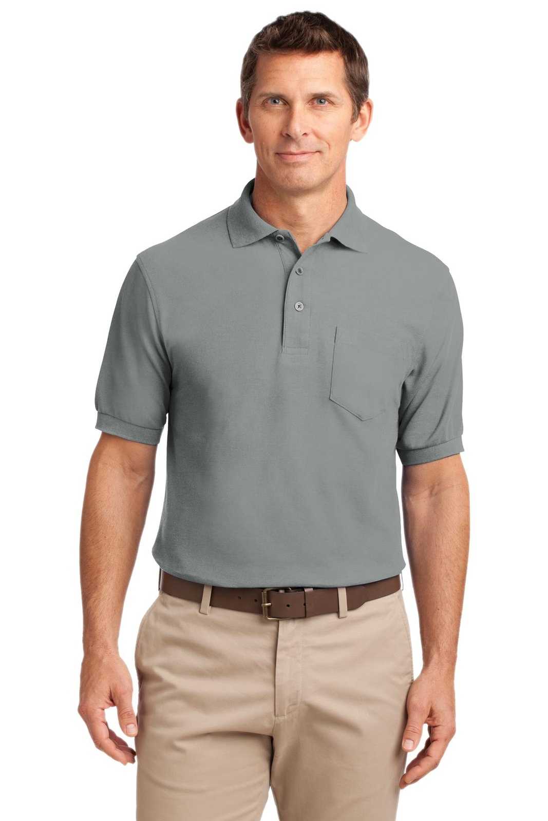 Port Authority K500P Silk Touch Polo with Pocket - Cool Gray - HIT a Double - 1