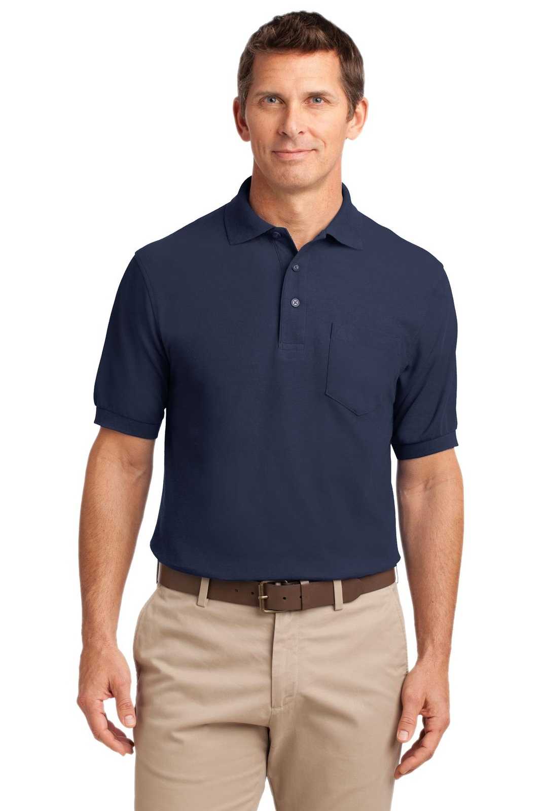 Port Authority K500P Silk Touch Polo with Pocket - Navy - HIT a Double - 1