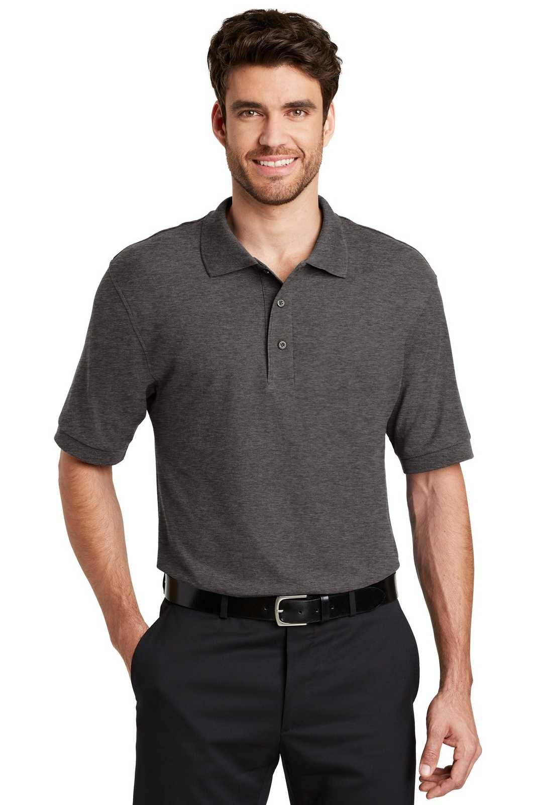 Port Authority K500 Silk Touch Polo - Charcoal Heather Gray - HIT a Double - 1